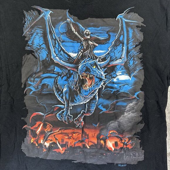 Vintage Y2K Dragon Rider  Skull T Shirt Size  L Black Retro 2008 - Picture 4 of 7